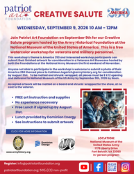 Patriot Art Foundation/Creative Salute - Watercolor Workshop for Veterans. Sept. 9th 10AM - Noon