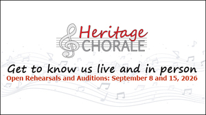 Heritage Chorale Open Rehearsals and Auditions, 9/8 and 9/15/26, Scott Hall, First Parish Framingham