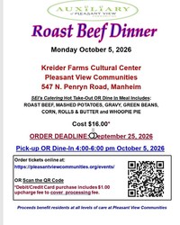 Roast Beef Dinner Fundraiser, Oct. 5th - Auxiliary of Pleasant View Communities