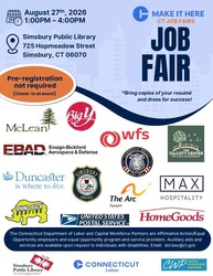 Multi-Employer Job Fair, held at the Simsbury Public Library, Simsbury, CT 8/27/26
