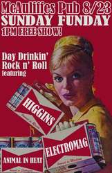Sunday Funday Day Drinking Show W;/ Higgins, Electromag, and Animal In Heat.