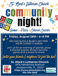 Free Community Night at St. Mark’s Lutheran Church! Games, Pizza & Fun