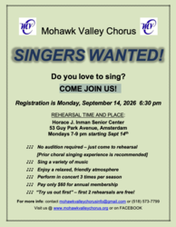 Mohawk Valley Chorus is welcoming new singers for their 2026-2027 concert season