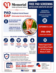 Free PAD Screening and Education: Friday, September 25 at Memorial Miramar Hospital