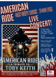 AMERICAN RIDE A TRIBUTE  TO TOBY KEITH  @ THE AMERICA FIRST WAREHOUSE  SATURDAY 9/26/26 7pm