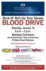 Rock N’ Roll Up Your Sleeve Blood Drive Event at Mashpee Commons on January 14!