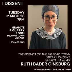Sheryl Faye performs as Ruth Bader Ginsburg in I Dissent!