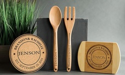 Personalized Cutting Board, Hot Pad, Wooden Spoon and Fork Set, or Kitchen Bundle from Qualtry (Up to 83% Off)