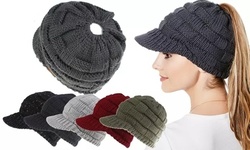 Women's Winter Warm Knitted Ponytail Beanie Cap Baseball Hat