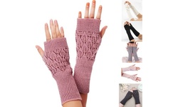 Women's Fashion Winter Autumn Knitted Wool Mitt Half Finger Gloves