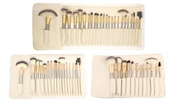 Professional Champagne-Colored Makeup Brush Set with Pouch (13-, 19-, or 25-Piece)