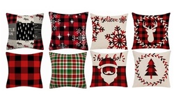 Christmas Santa Plaid Pillow Case Farmhouse Sofa Throw Cushion Cover