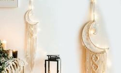 Macrame Woven Wall Hanging Tapestry Boho Chic Home Art Decor Moon With Led Light