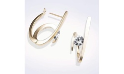 Women's 18K Gold Round Cut CZ Diamond Crystal Dangle Earrings