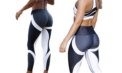 Women Honeycomb Printed Fitness Leggings High Waist Workout Elasticity Pants