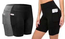 2-Pack Womens Workout Yoga High Waist Compression Bike Shorts Leggings