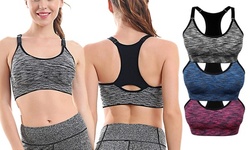 1-3 Pack Women Racerback Sports Bras Space Dye Seamless Stretchy Removable Pads