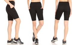 Womens High Waist Biker Shorts with Side Pockets