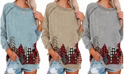 Womens Fashion Funny Printed Long Sleeve Crewneck Holiday Pullover Tunic Tops