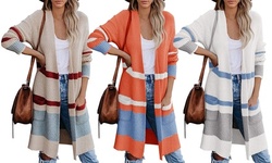 Haute Edition Open Front Colorblock Stripe Sweater Knit Cozy Cardigan