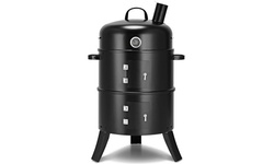 3-in-1 Portable Round Charcoal Smoker Vertical BBQ Grill Built-in Thermometer