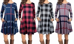 Women's Long Sleeve Striped/Plaid Dress with Pockets 