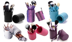 Professional Pastel Shades 10 Makeup Brushes with Faux Leather Cylinder Case