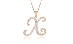 Diamond Accent Script Initial Pendant Necklace in Rose Gold Plate by Diamante