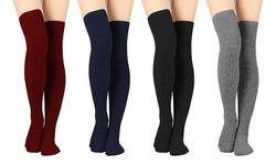 2Pairs Womens Cable Knit Thigh High Socks Over-the-Knee Stockings Winter Warm
