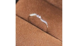 Women 925 Sterling Silver Willow Leaf Binary Star Diamonds Wedding Party Rings