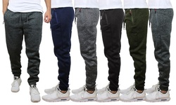 2-Pack Men's Slim-Fit Marled Fleece Joggers With Zipper Side Pockets (S to 2XL)