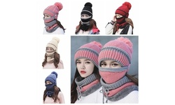 3pcs Fashion Women Winter Beanies Knitted Hat With Warm Mask And Neck Scarf