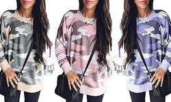 Women's Camo Print Sweatshirt Long Sleeve Crewneck Pullover Jumper Top