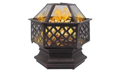 Wood Burning Fire Pit, 22" Hexagonal Shaped Iron Brazier for Backyard Decoration