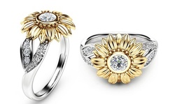 925 Sterling Silver Floral Ring Round Diamond Flower 18K Gold Sunflower Rings