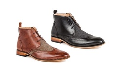 Gino Vitale Men's Wingtip Brogue Herringbone Dress Boots