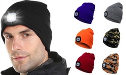 Hands Free Flashlight USB Rechargeable LED Beanie Cap Winter Warmer Knit Hat