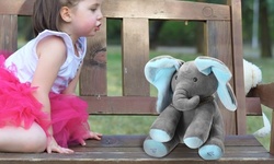 iMounTEK 12" Plush Stuffed Elephant Doll, Peek-a-Boo Elephant, Talking, Singing