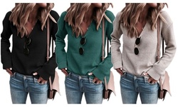 Haute Edition Rib Knit V-Neck Long Sleeve Tee