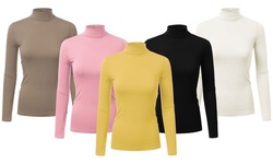 Doublju Women's Slim Fit Long Sleeve Turtleneck Tops