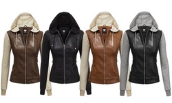 Lock & Love Faux Leather Full Zip Hoodie Sweatshirt Jacket