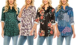 Haute Editon Women's 3/4 Sleeve Roll Tab Tunic Blouse with Plus  