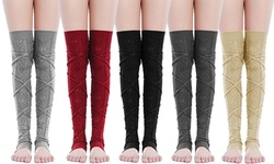 Women Thigh High Cable Knit Leg Warmers Knitted Crochet Long Boot Socks