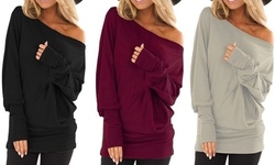 Womens Fashion Long Sleeve Off Shoulder Tops Solid Color Loose Shirts