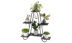 4-Layer 6-Seat Potted Plant Stand with Patterned Layout Black