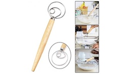 Stainless Steel Danish Dough Whisk with Wood Handle Kitchen Baking Tools Special