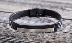 Reinforcements Men's Leather Bracelets with Stainless Steel ID Plate