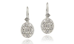 Lion Jewelers Diamond Accent Filigree Oval Sterling Silver Earrings