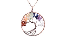Handmade Gemstone Chakra Tree of Life Pendant Necklace for Positive Energy
