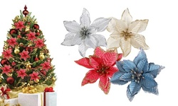 12pcs Glitter Poinsettia Christmas Tree Ornament Artificial Flowers